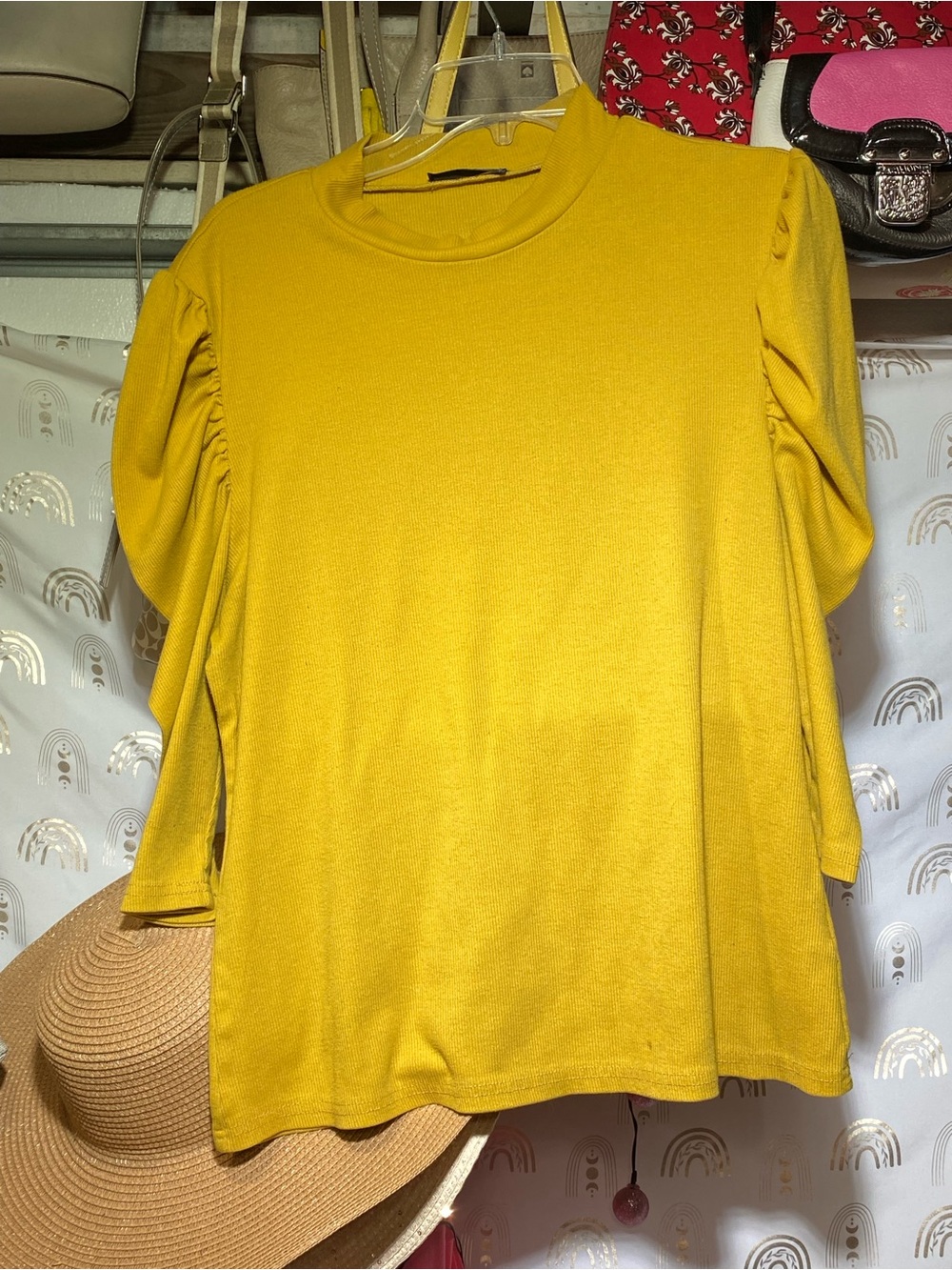 SHEIN Mustard Yellow Puff-Sleeve Long Sleeve Top